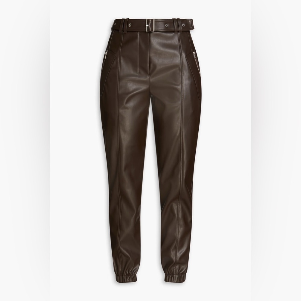 3.1 PHILLIP LIM Vegan Faux Leather Brown Belted Jogger Pants Size 2‎